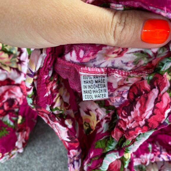 Mila Blouse Women M Medium Pink Floral V-Neck Long Sleeve Button Rayon Casual - Picture 6 of 9